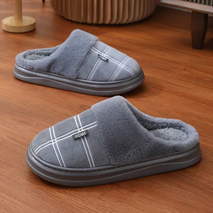 Bugra - Plush Slippers With Checkered Pattern