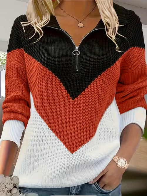 Fagina - Elegant Knitted Sweater with Half Zip