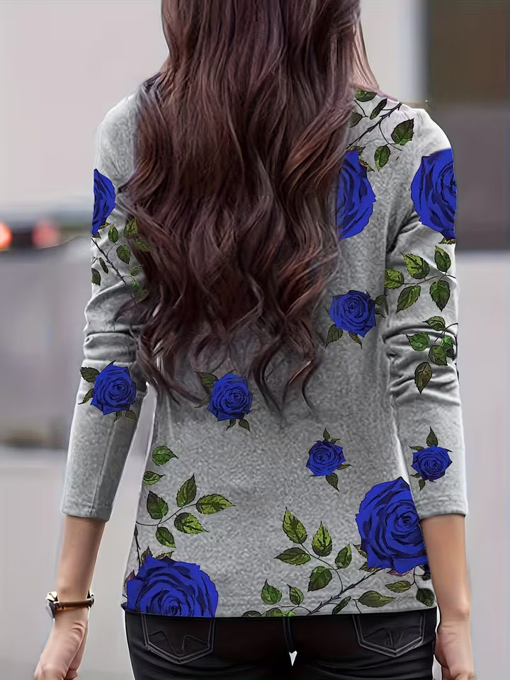 Zunni - Floral Print Mock Neck Top