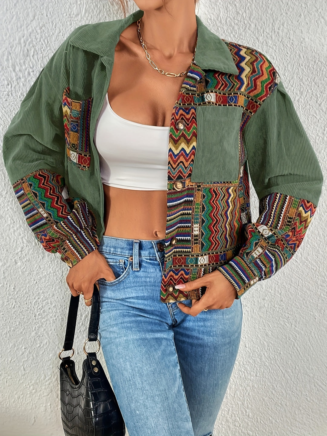 Amelina - Boho Patchwork Corduroy Button-Up Jacket