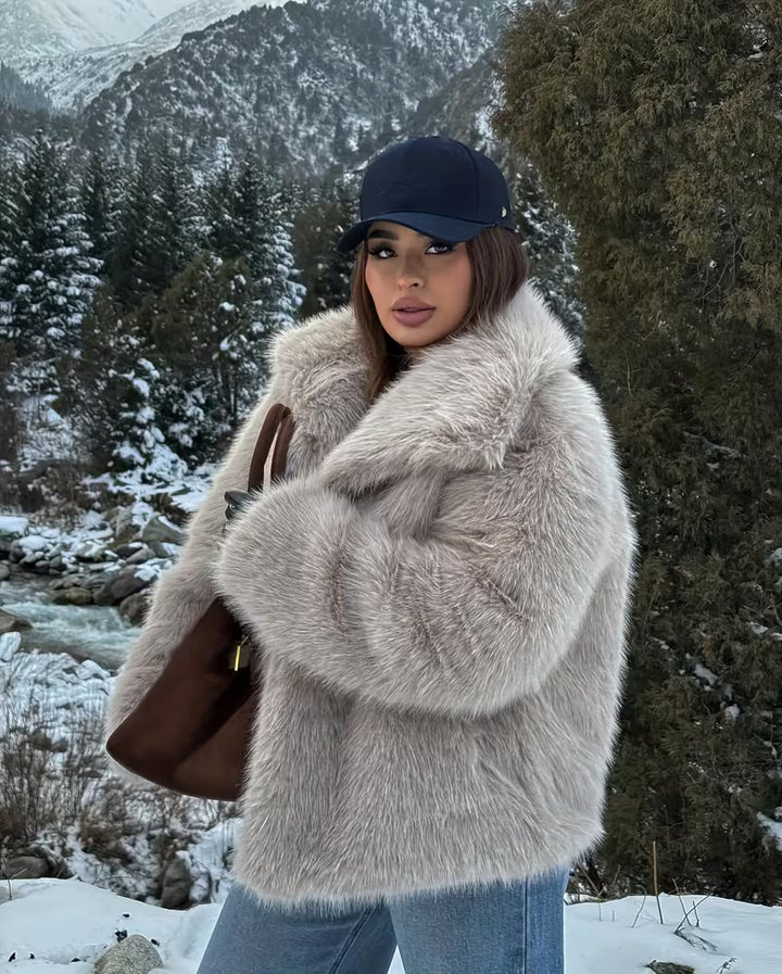 Zefina - Faux Fur Oversized Long Sleeve Jacket