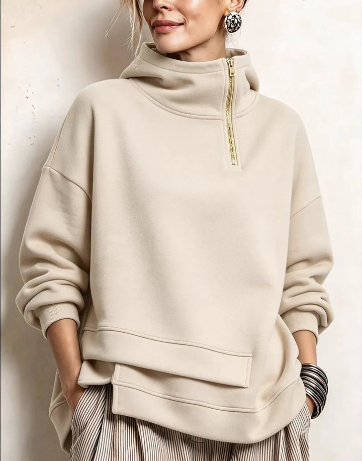 Lyona - Modern Asymmetric High-Neck Sweatshirt