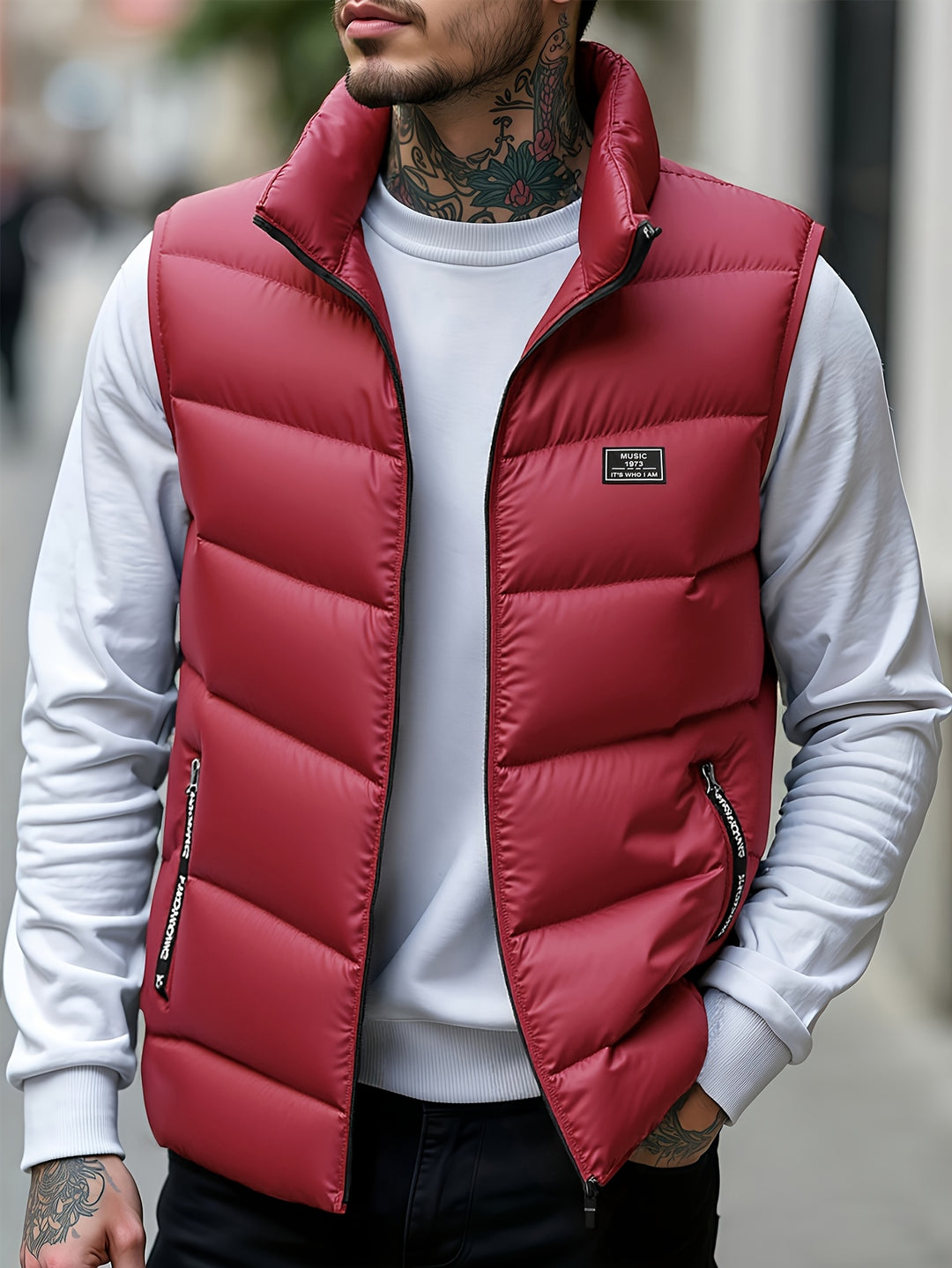 Aloyis - Puffer Vest With Stand Collar and Zippered Pockets