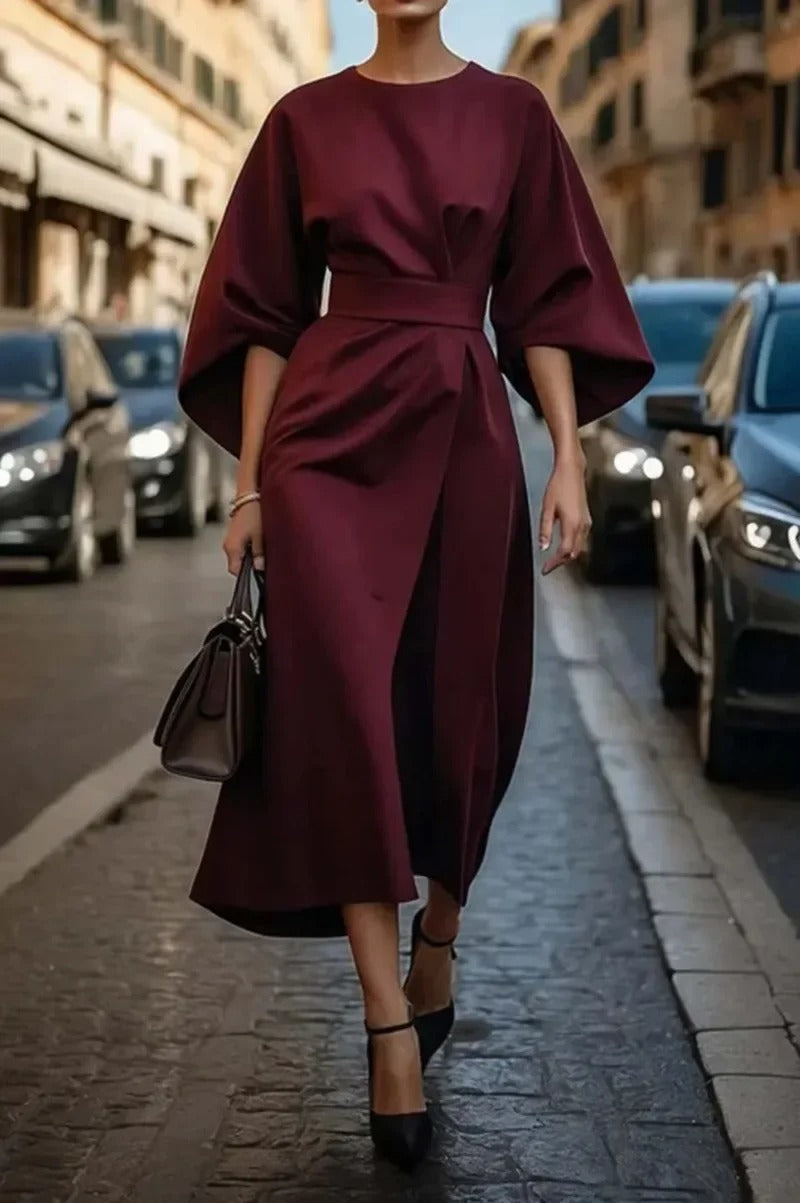 Rita - Elegant Dress With Cap Sleeves And Belt