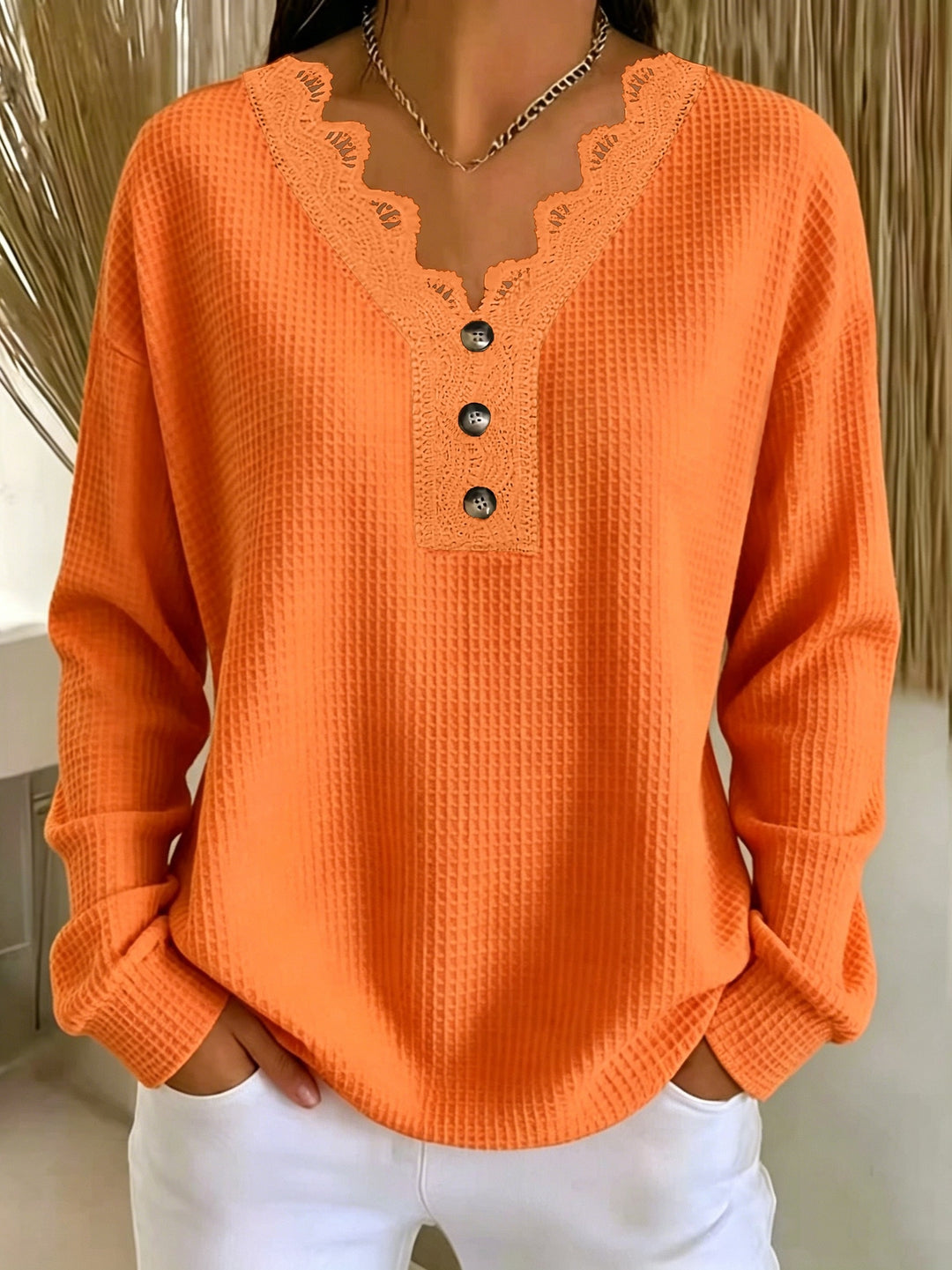 Aidana - Winter Long Sleeve Lace Top With Button
