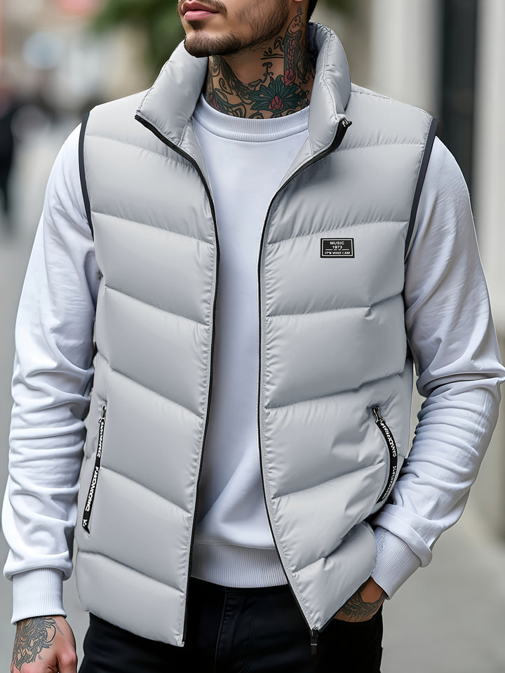 Aloyis - Puffer Vest With Stand Collar and Zippered Pockets