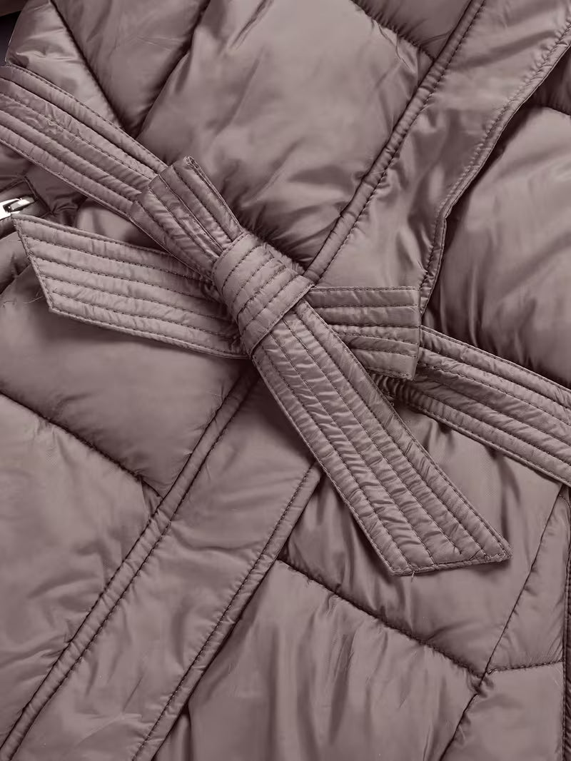 Inza - Hooded Puffer Jacket With Belt