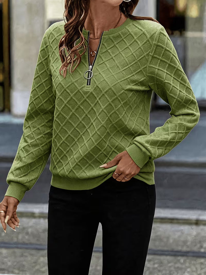 Juliet - Long Sleeve Textured Zip Neck Sweatshirt