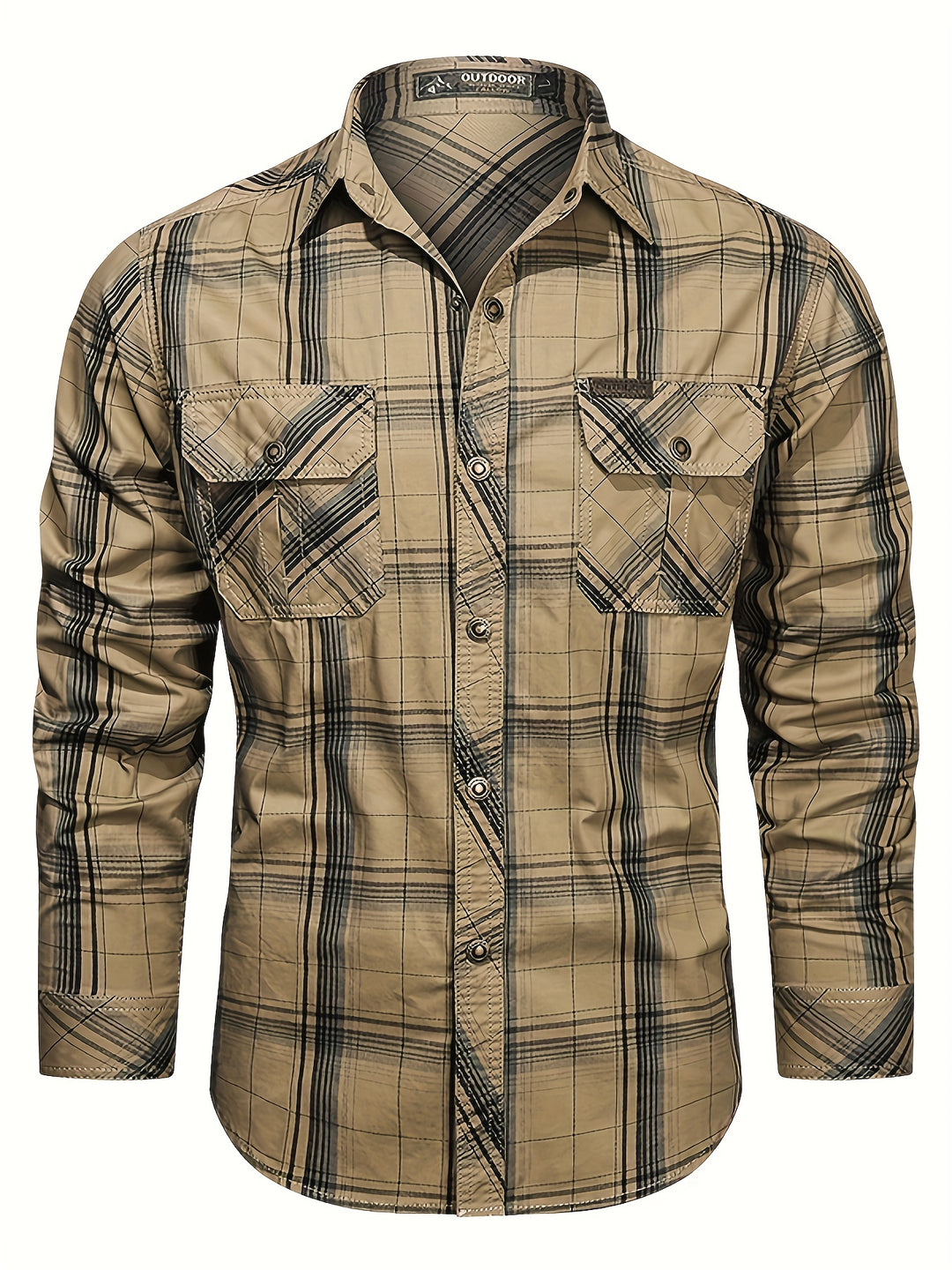 Thimos - Plaid Long Sleeve Shirt with Multi Pockets