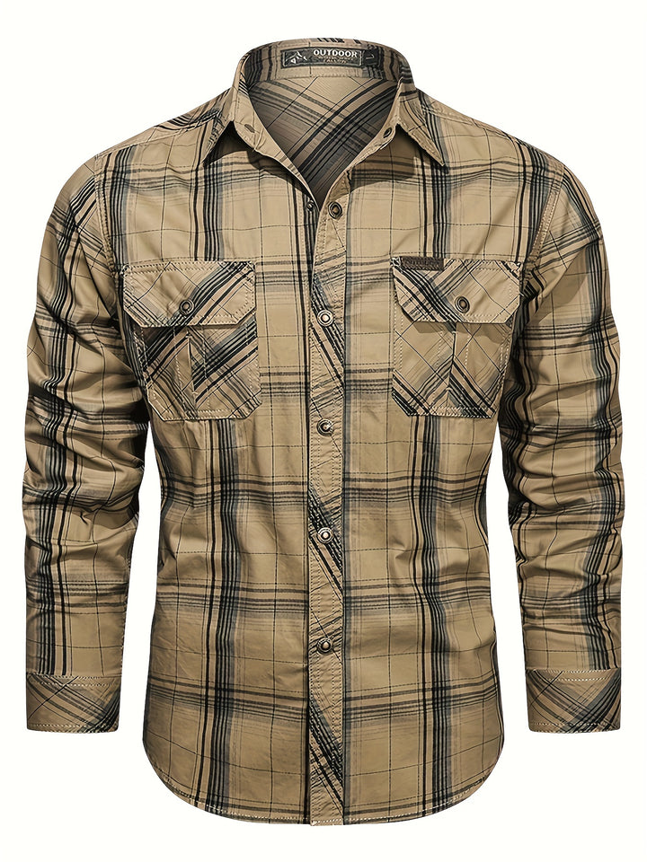 Thimos - Plaid Long Sleeve Shirt with Multi Pockets