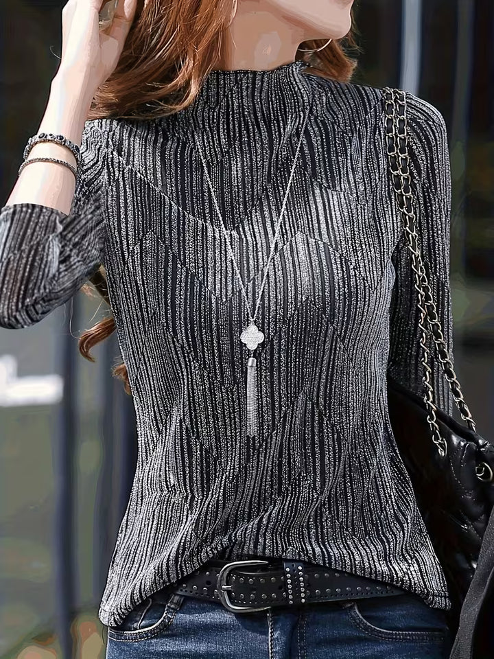 Sunija - Long Sleeve Metallic Textured Top