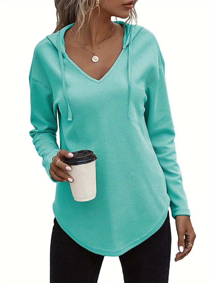 Seonie - Long Sleeve V Neck Hoodie