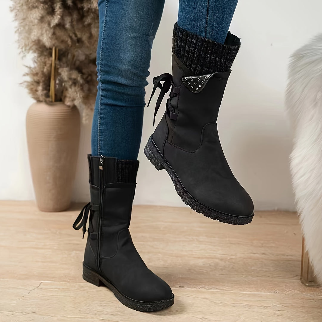 Willemjn - Lace-Up Ankle Boots With Knitted Cuffs
