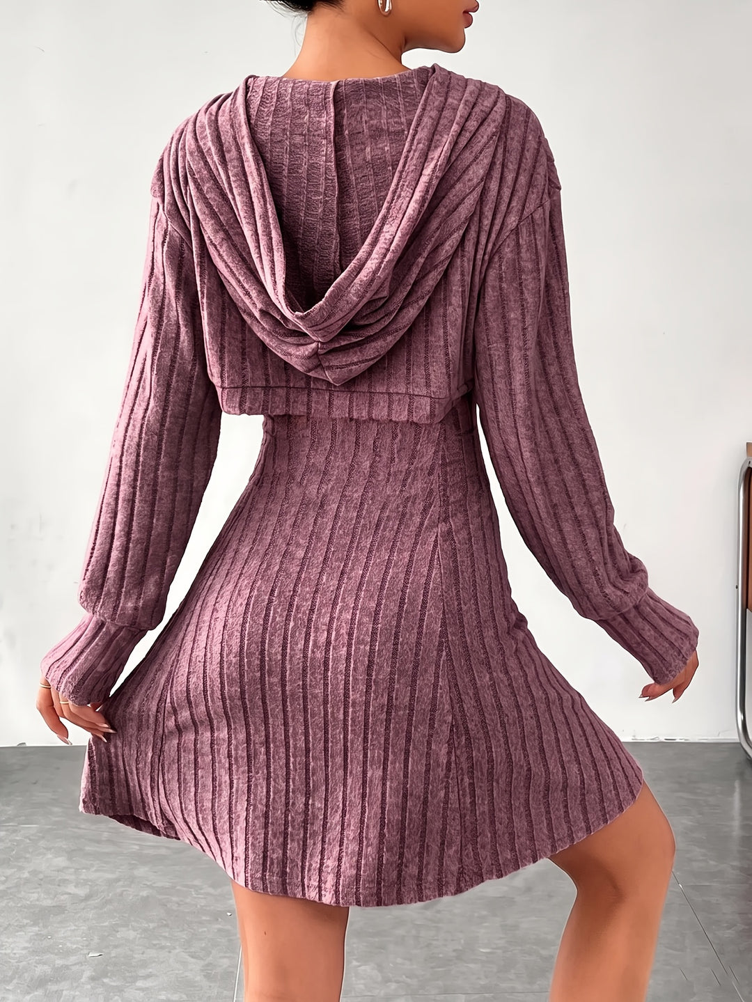 Joaquina - Ribbed Mini Dress With Cropped Hooded Top