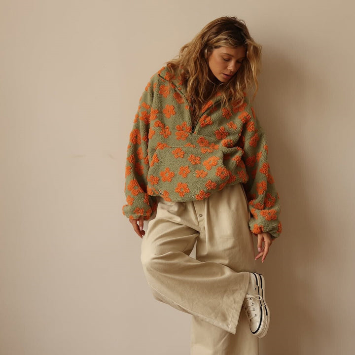 Yzella - Floral Print Fleece Sweater