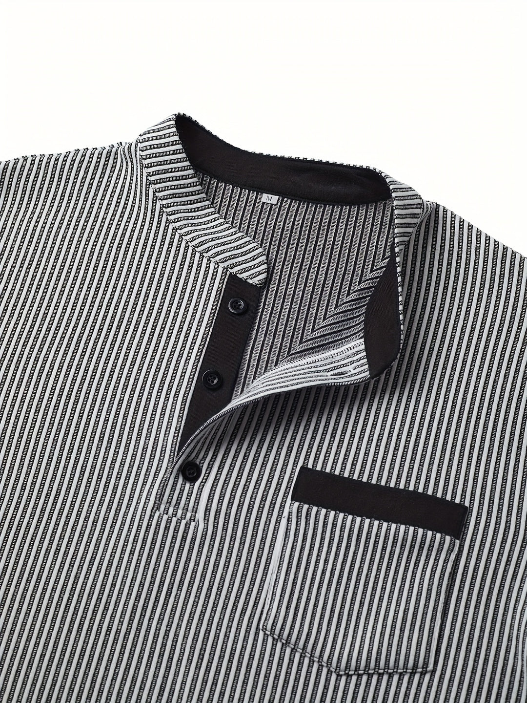 Deegan - Textured Striped Collar Long Sleeve Henley Shirt