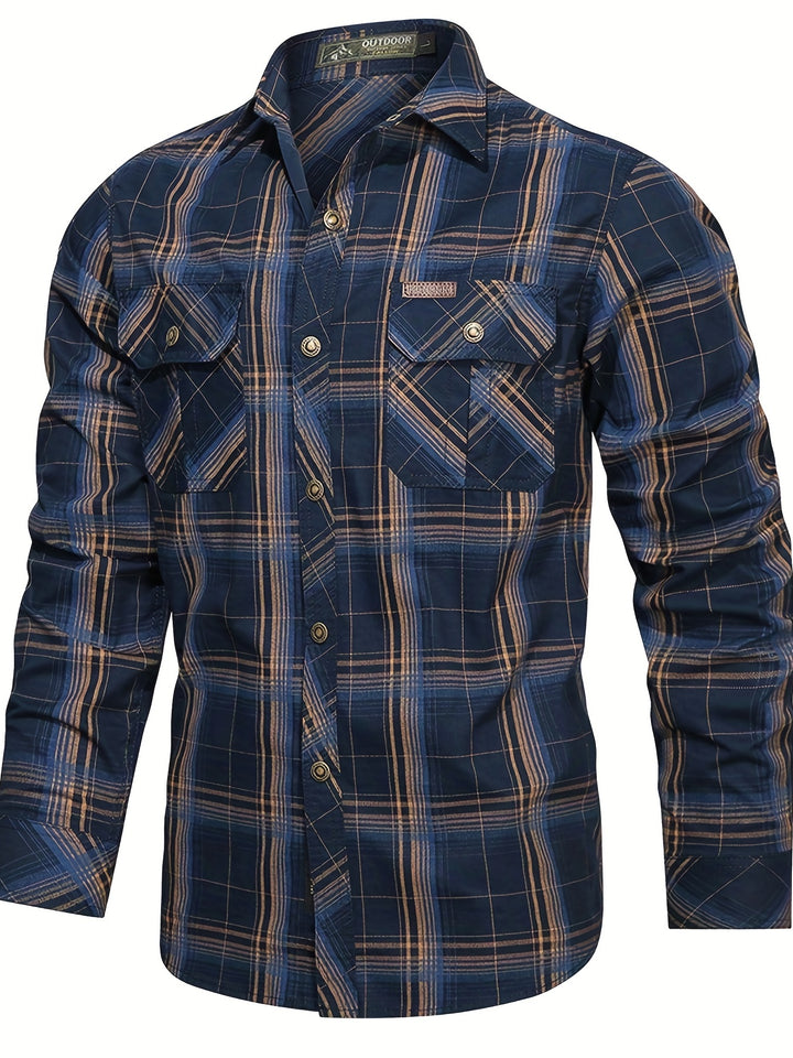 Thimos - Plaid Long Sleeve Shirt with Multi Pockets