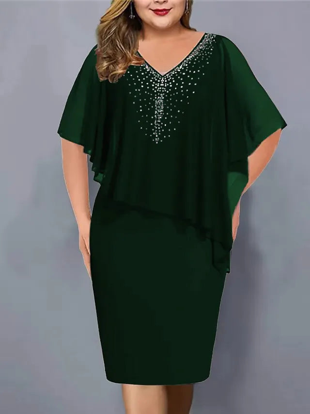 Amelie - Rhinestone-Embellished Chiffon V-Neck Dress