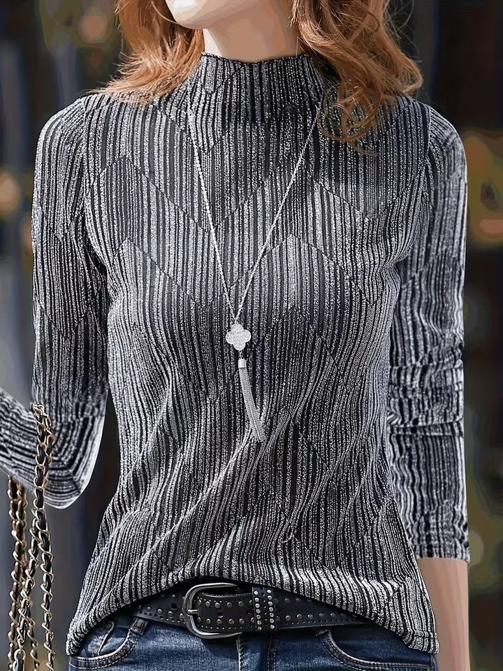 Sunija - Long Sleeve Metallic Textured Top