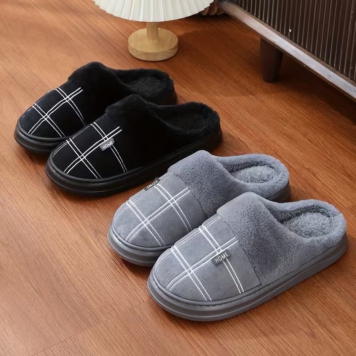 Bugra - Plush Slippers With Checkered Pattern