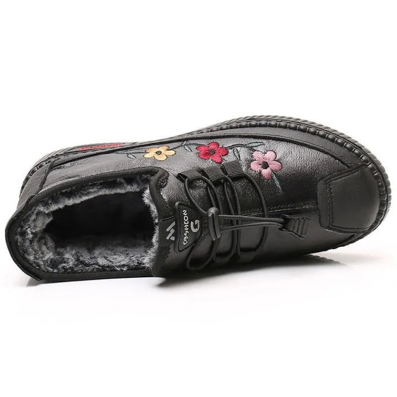 Jaruwan - Fur Lined Floral Embroidered Ankle Boots