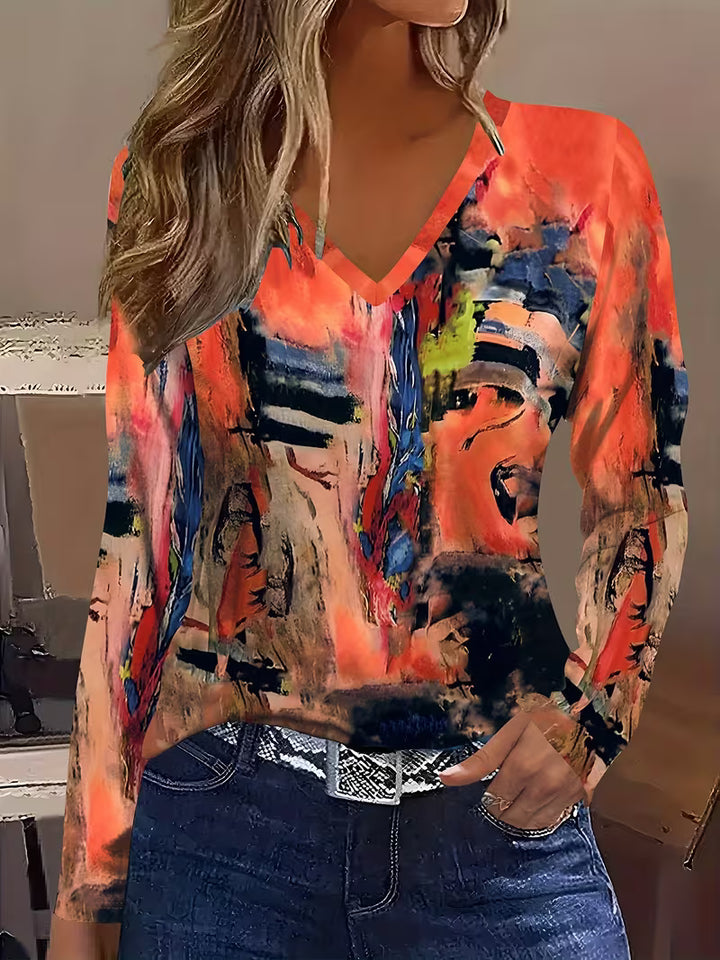 Jibona - Abstract Print Long Sleeve Top