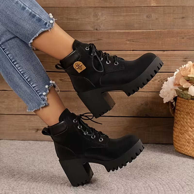 Donjeta - Lace-Up Chunky Heel Ankle Boots