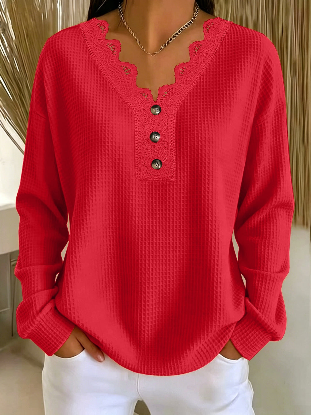Aidana - Winter Long Sleeve Lace Top With Button