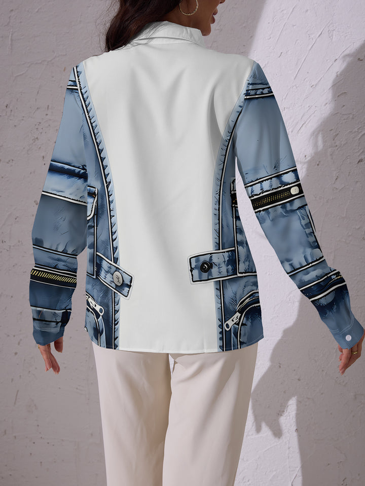 Alfiya - Long Sleeve Shirt With Denim Vest Pocket