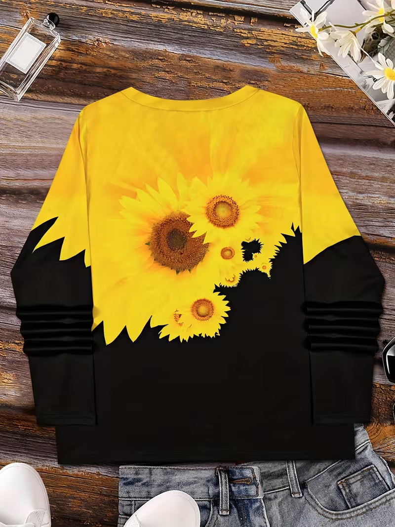 Olina - Long Sleeve Top With Sunflower Print