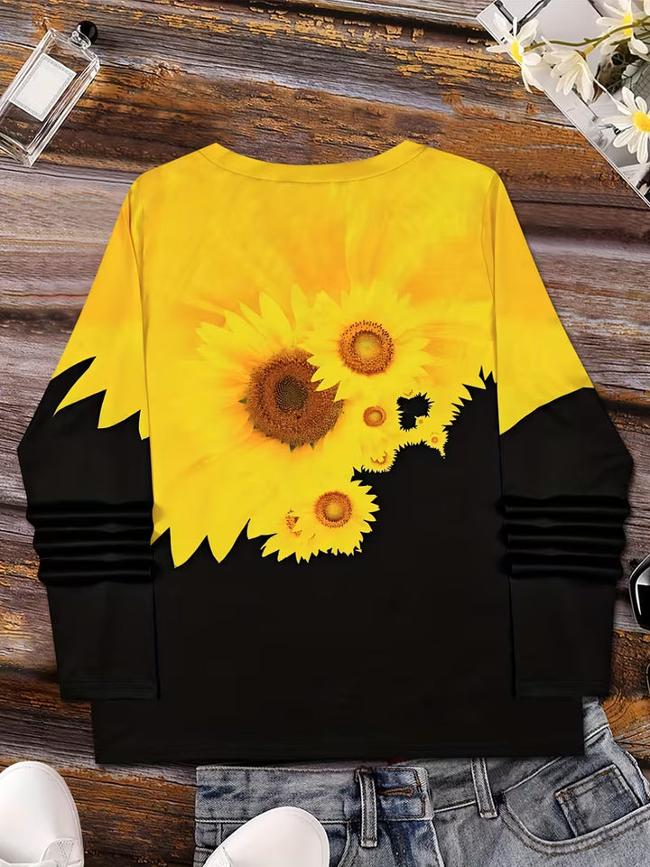 Olina - Long Sleeve Top With Sunflower Print