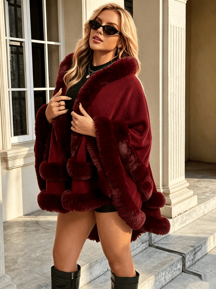 Toriann - Winter Fur-Lined Hooded Cardigan With Open Front