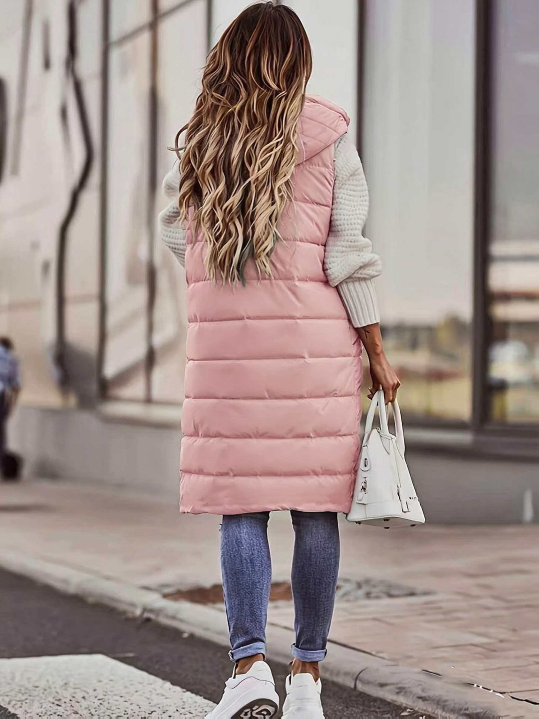Maryanne - Long Hooded Puffer Vest With Pockets