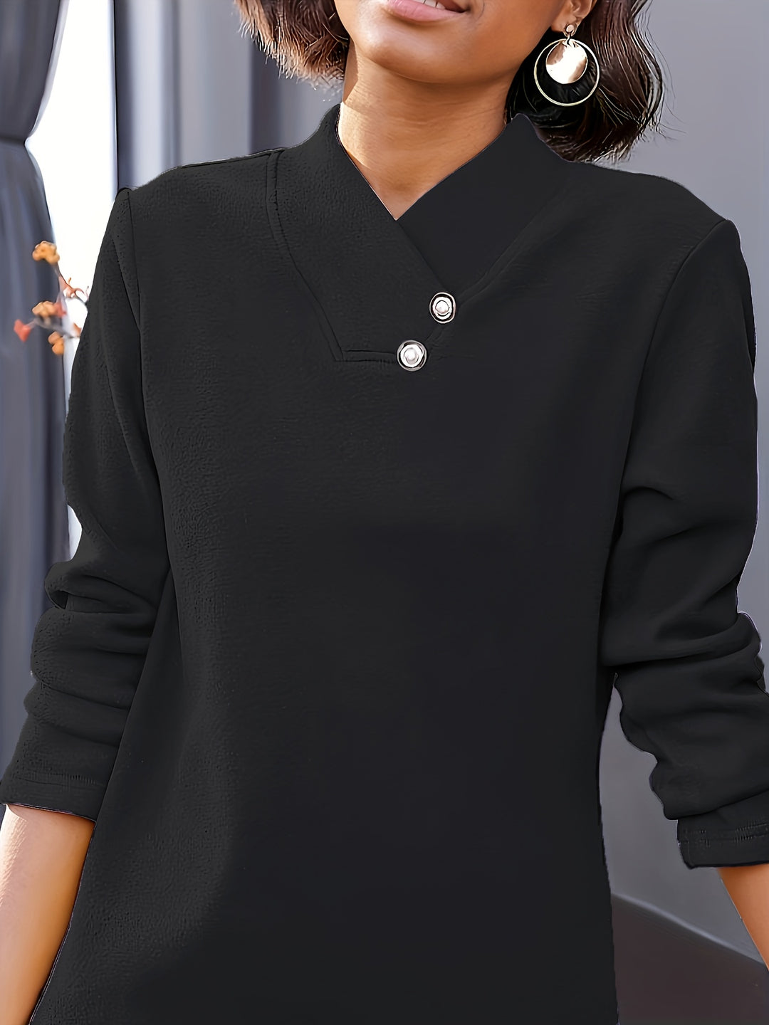 Bonya - Casual Long Sleeve V-Neck Collar Top