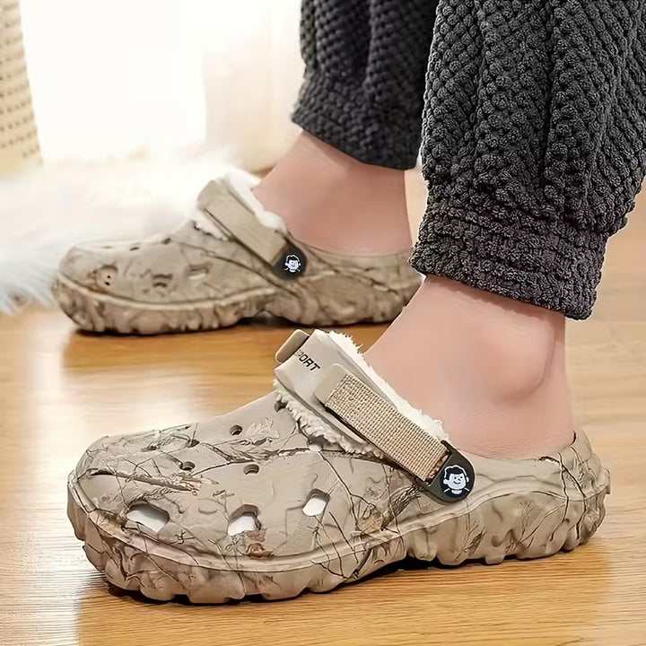 Sjoukje - Fleece Lined Camouflage Clogs with Adjustable Straps