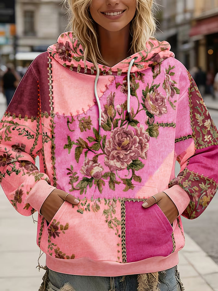 Norella - Floral Patchwork Long Sleeve Hooded Top