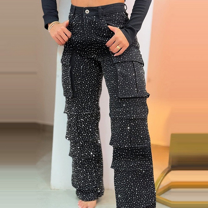 Leseli - Elegant Cargo Trousers With Shimmer Finish