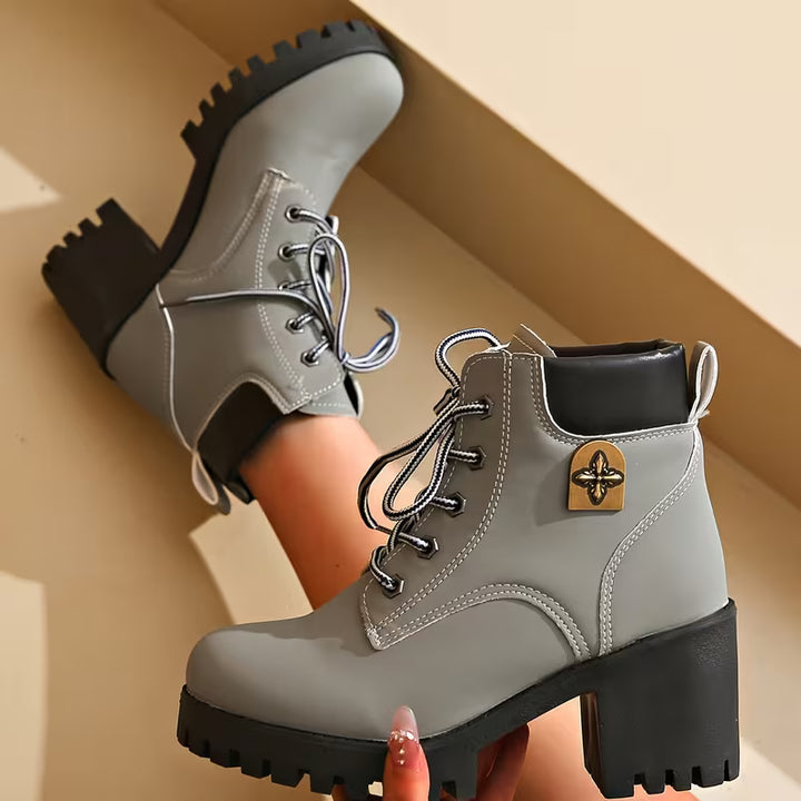 Donjeta - Lace-Up Chunky Heel Ankle Boots