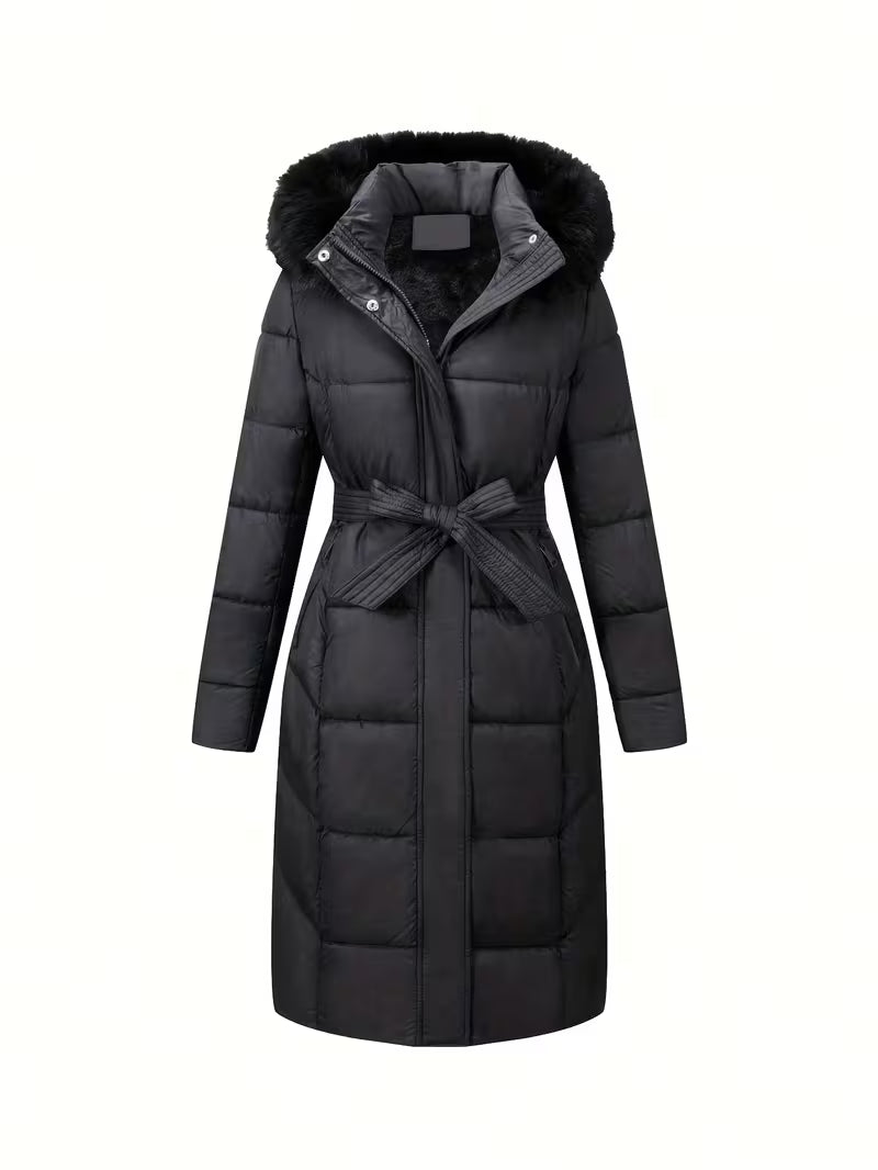 Inza - Hooded Puffer Jacket With Belt