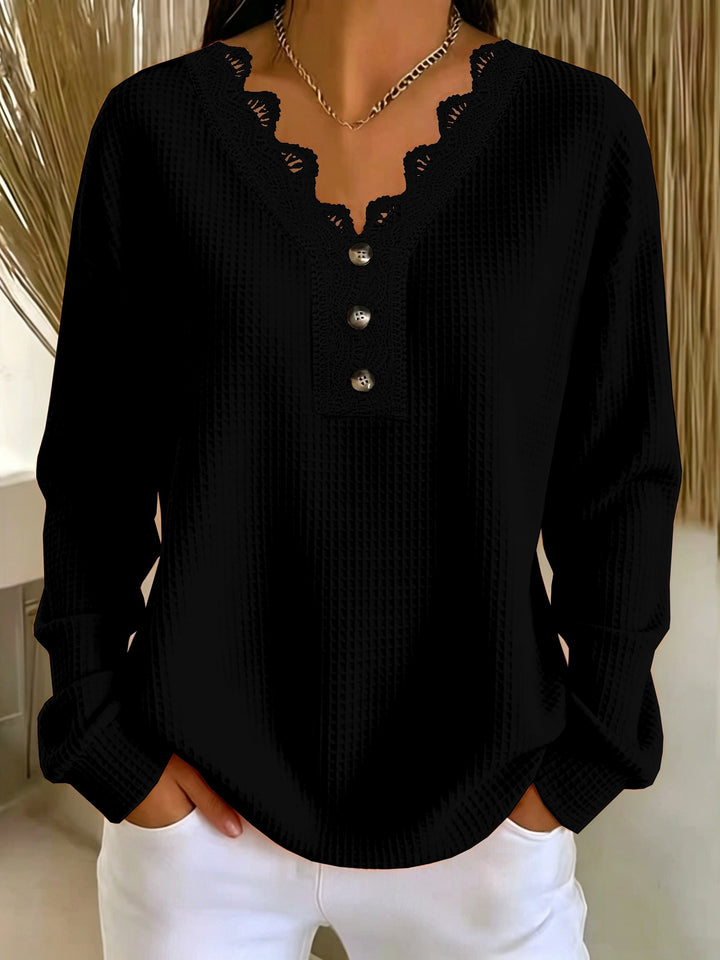 Aidana - Winter Long Sleeve Lace Top With Button