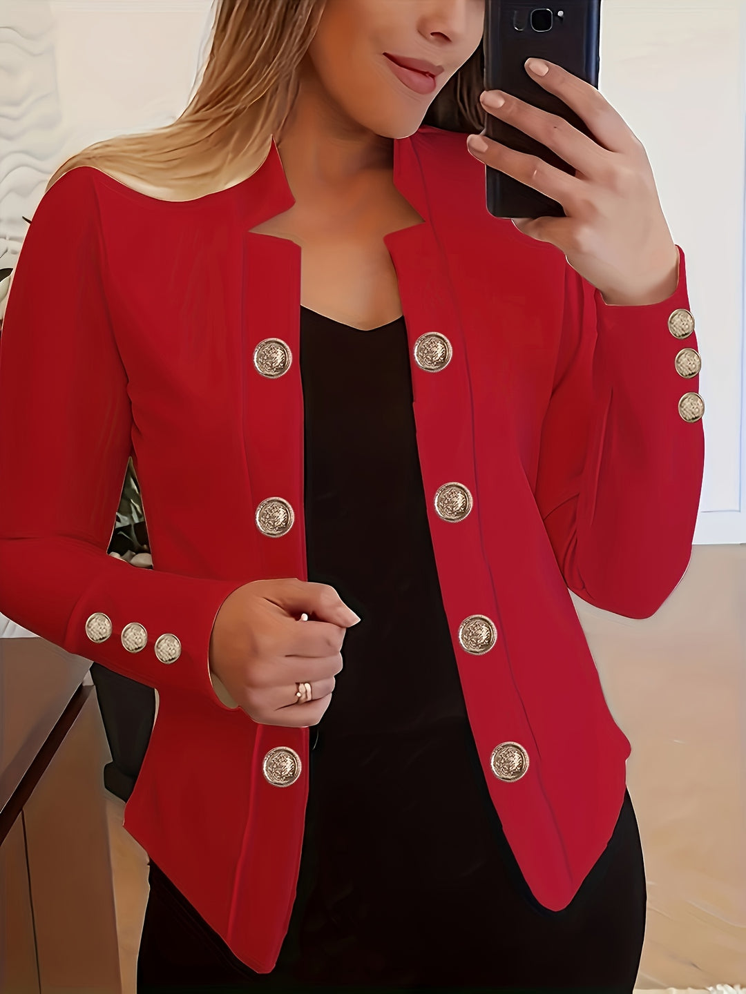 Raakel - Front Double Breasted Cuff Long Sleeve Blazer