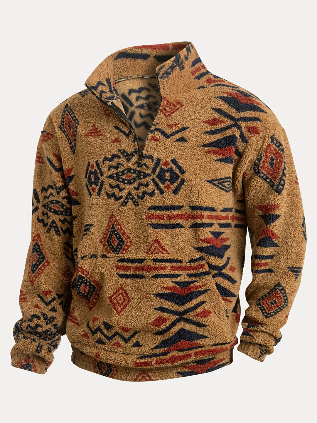 Jacco - Geometric Print Half-Zip Fleece Pullover Sweatshirt