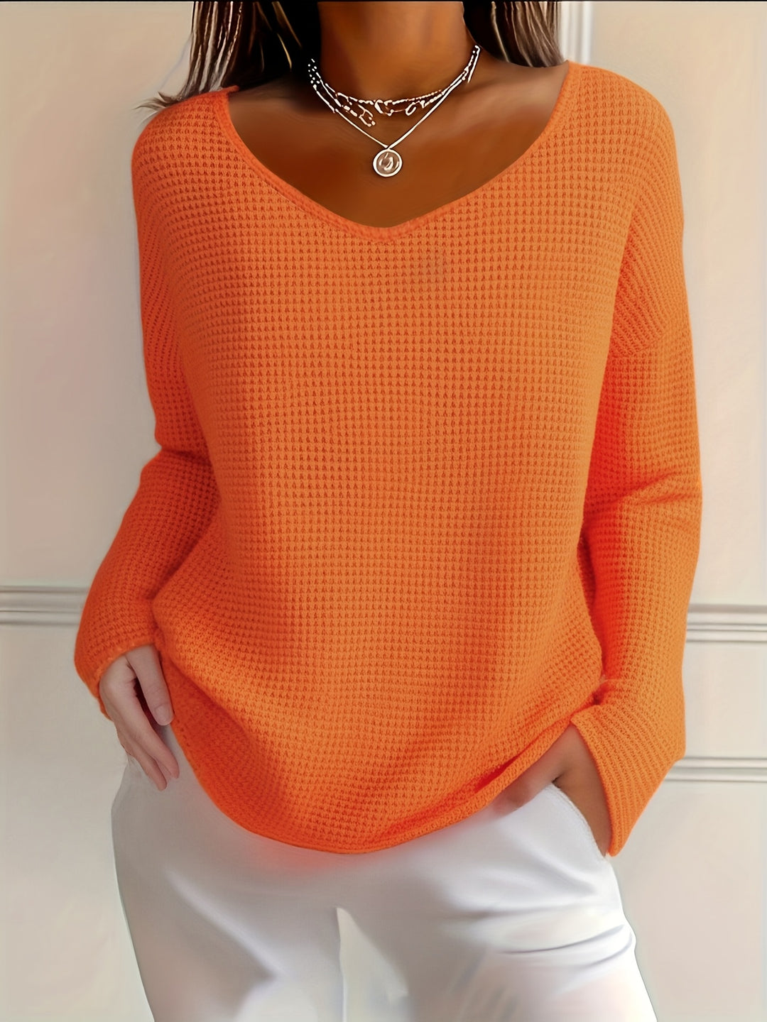 Bernice - Waffle Long Sleeve V-Neck Shirt