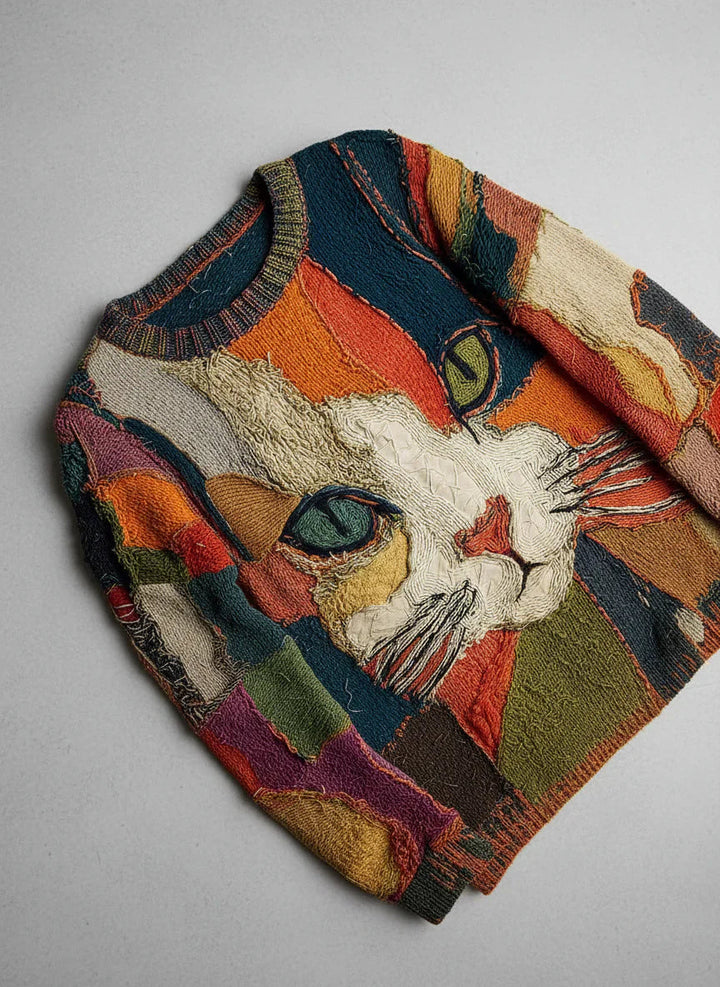 Chaya - Casual Artistic Patchwork Cat Face Top