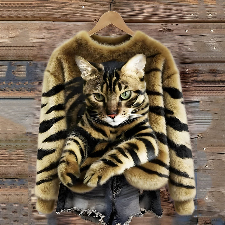 Zohara - Faux Fur Sweater With Cat Print