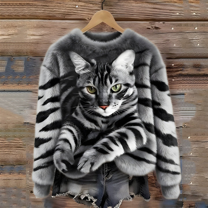 Zohara - Faux Fur Sweater With Cat Print