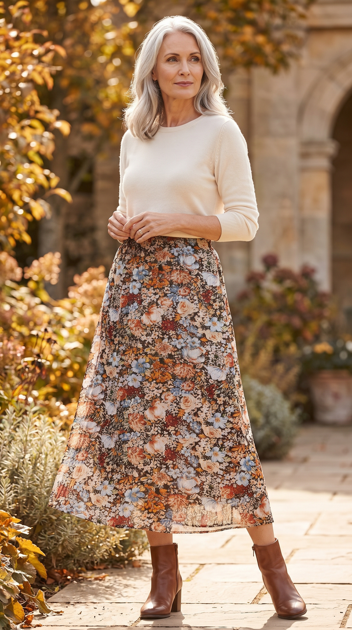 Zolina - Floral Print Skirt With Elastic Waist