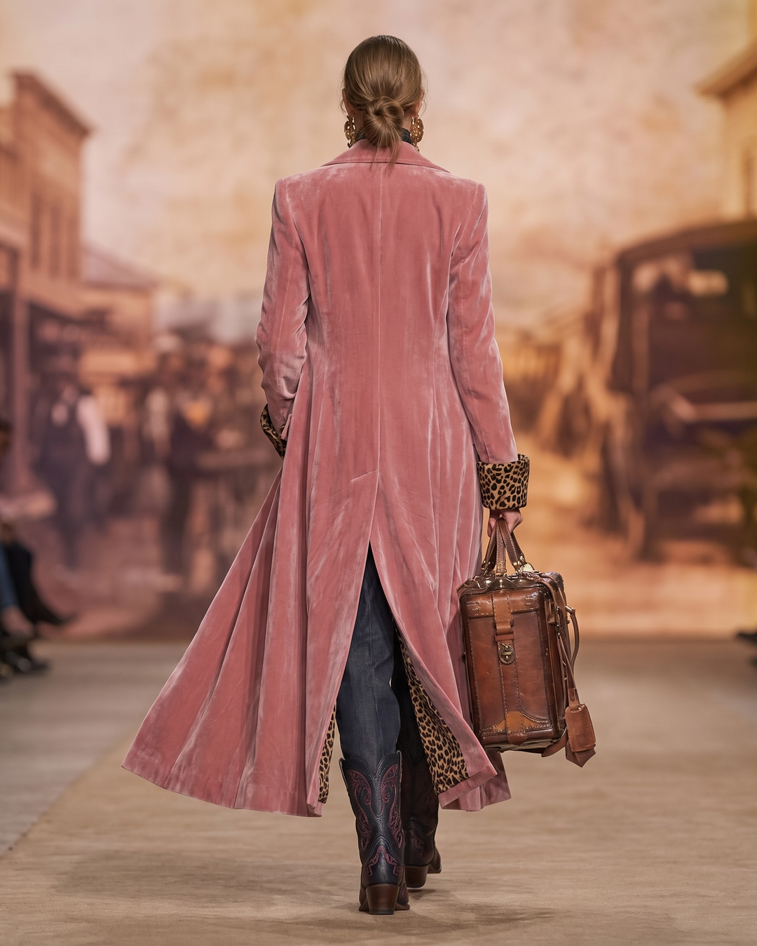 Missa - Overcoat With Leopard Print Cuffs And Lining