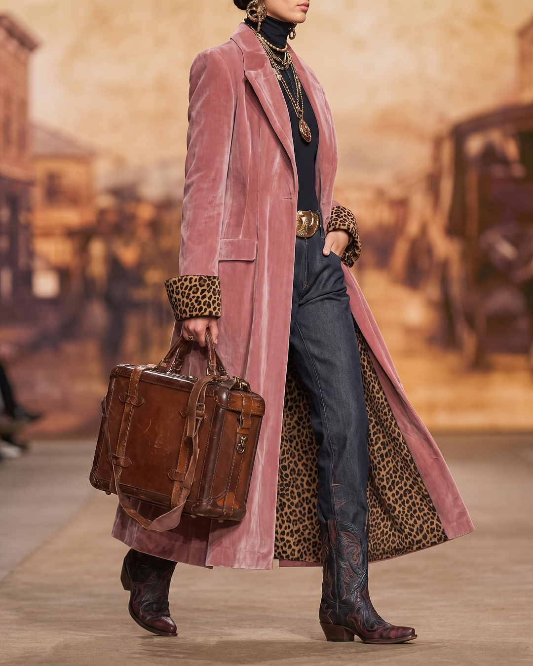 Missa - Overcoat With Leopard Print Cuffs And Lining