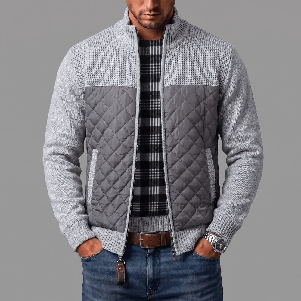 Liman - Quilted Panel Full-Zip Knit Cardigan